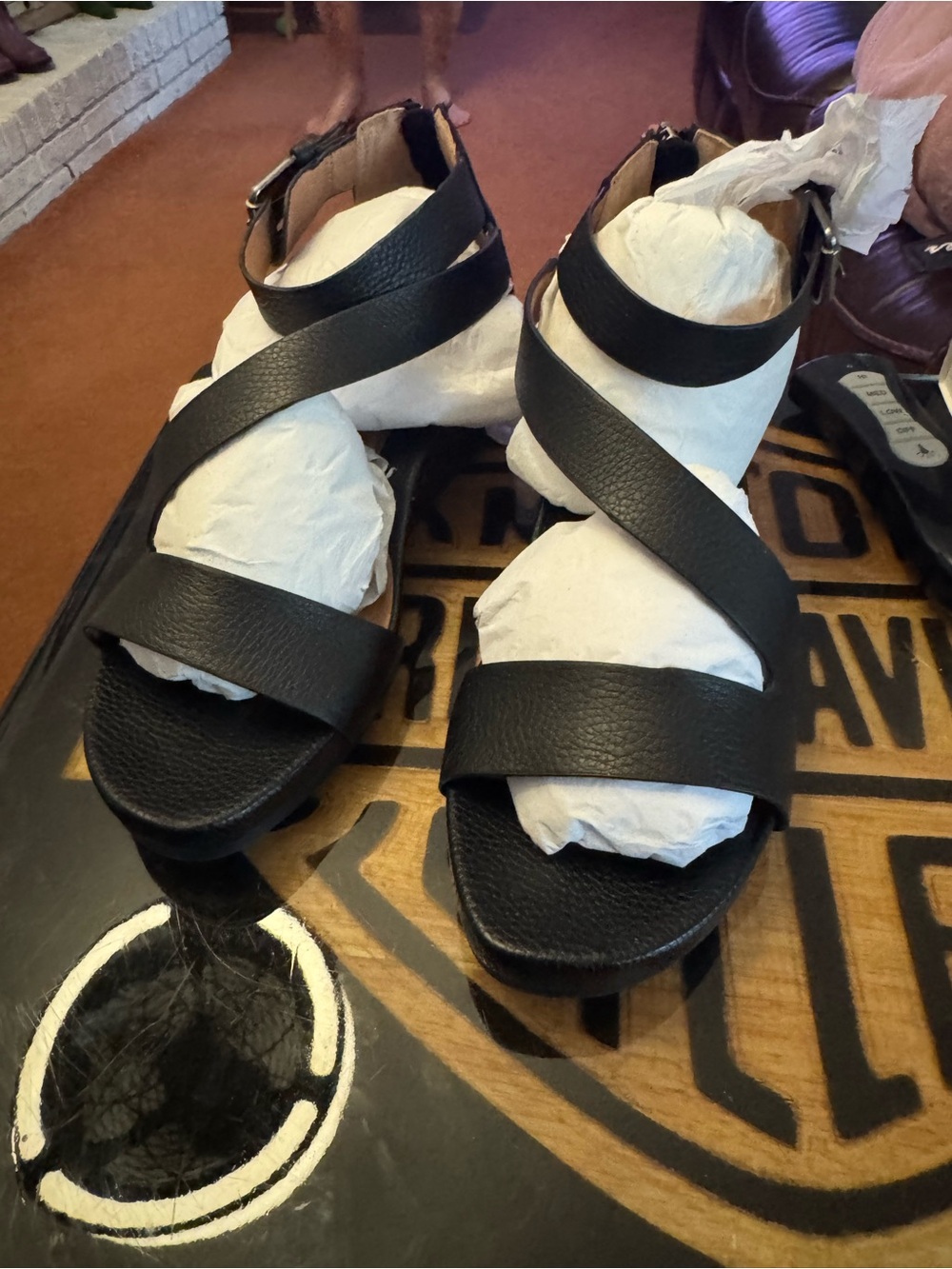 gentle souls Black Leather Crisscross Ankle Strap Sandals
